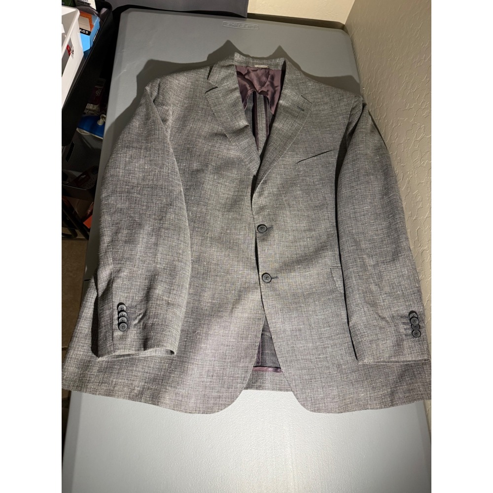 Joseph Abboud Heritage Grey Wool Linen Blazer‎ Sport Coat 46R Guabello Fabric